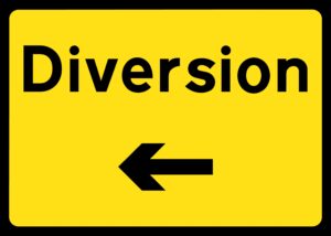 Diversion Left Metal Sign, 1050mm x 750mm