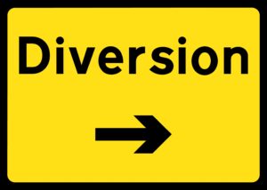 Diversion Right Metal Sign, 1050mm x 750mm