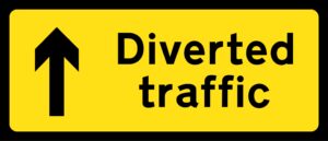 Diverted Traffic Up Metal Sign, 1050mm x 450mm
