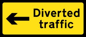 Diverted Traffic Left Metal Sign, 1050mm x 450mm