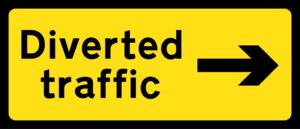 Diverted Traffic Right Metal Sign, 1050mm x 450mm